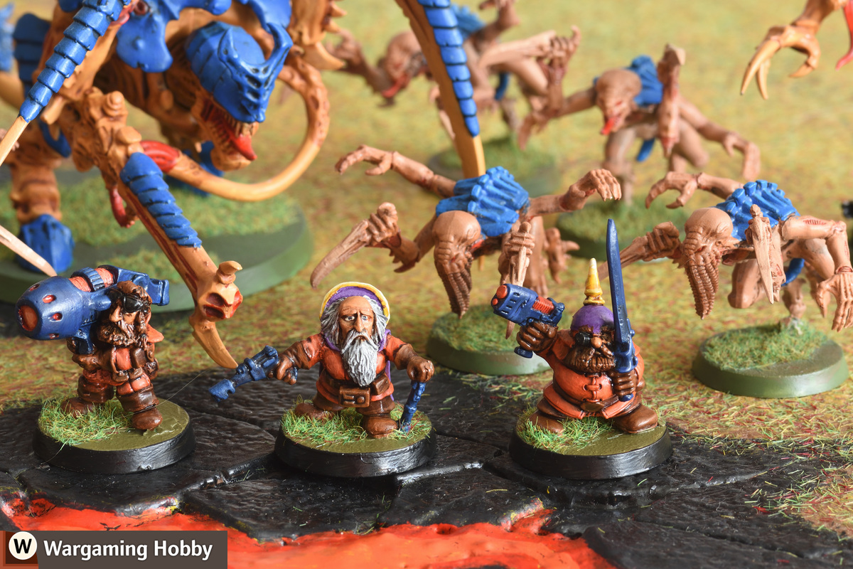 Squats wait to be eaten by Tyranids on a volcanic planet