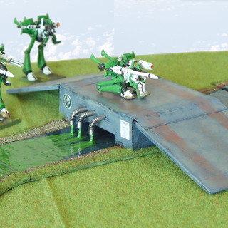 Sci-fi bridge with a sewer pouring dangerous chemicals
